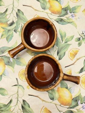 Brown Ceramic Handle Soup Bowls (Set of 2) Maple Leaf Pottery